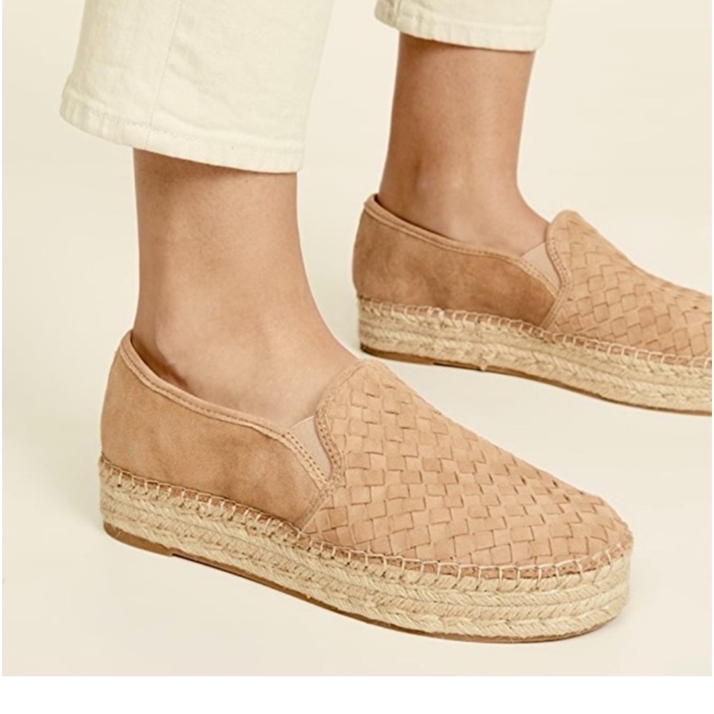 Sam Edelman Catherine Tan Woven Jute Leather Suede Platform Espadrille